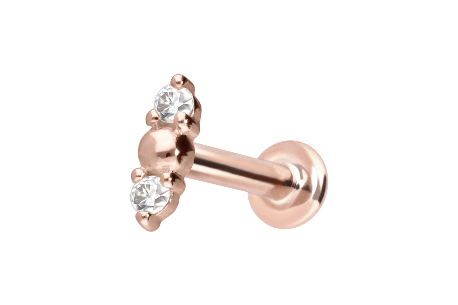 14 Karat Gold Labret Piercing mit Innengewinde 2 MOISSANITE + KUGEL